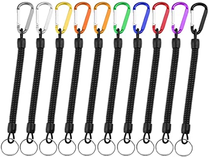 Yorgewd 10 Pack Fishing Lanyards Stretchy Spiral Keyring with 1.85" Carabiners Retractable Coiled Cord Tether Key Chain