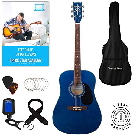 Stretton Payne Dreadnought Full Sized Steel String Acoustic Guitar PACKAGE D1 Blue