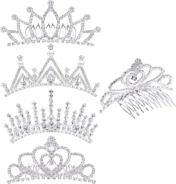 4 Pieces Tiara Crown Gift for Little Girls Princess Tiara Comb, Flower Girls Crystal Rhinestone Crown, Tiara Crystal Headband for Girls