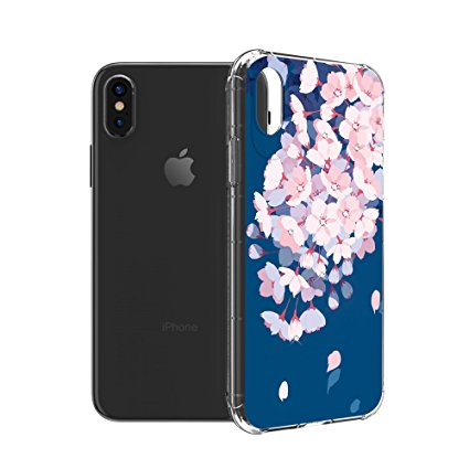 Kingxbar for iPhone X Case with Design Crystals from SWAROVSKI Element,Fashion Diamond Slim Transparent with Air Cushion Technology Cover for Apple 5.8 " iPhone X Edition (Soft TPU_Flower)