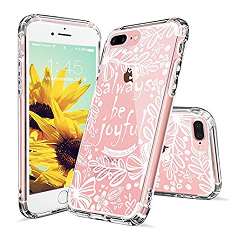 iPhone 7 Plus Case, iPhone 8 Plus Case, MOSNOVO White Floral Flower Quote Clear Design Back Case Cover with TPU Bumper for iPhone 7 Plus (2016) / iPhone 8 Plus (2017) - Always Be Joyful