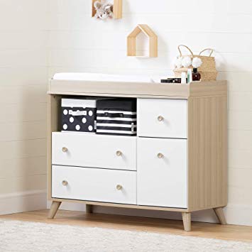 South Shore Yodi Changing Table with Drawers-Soft Elm and Pure White