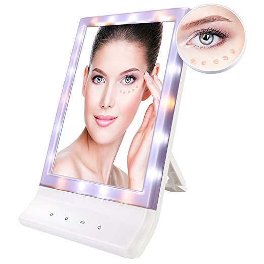 ANLAN Natural Daylight Lighted Makeup Mirror 1X/10X Magnification 3-Modes Brightness Travel Cosmetic Vanity Desk/Hang Mirror - 1 Year Warranty