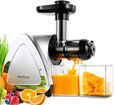 Juicer Machines, Homever Slow Masticating Juicer Extractor Easy to Clean, Cold Press Juicer for All Fruit and Vegetable,BPA-Free, Quiet Motor and Reverse Function with Juice Jug & Brush, Silver