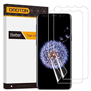 OMOTON Compatible with Samsung Galaxy S9 Wet Screen Protector [2 Pack], Reusable, Smoothly Touch Sense with [No Bubble] [Easy Install] [Maximum Protection] [Full coverage]