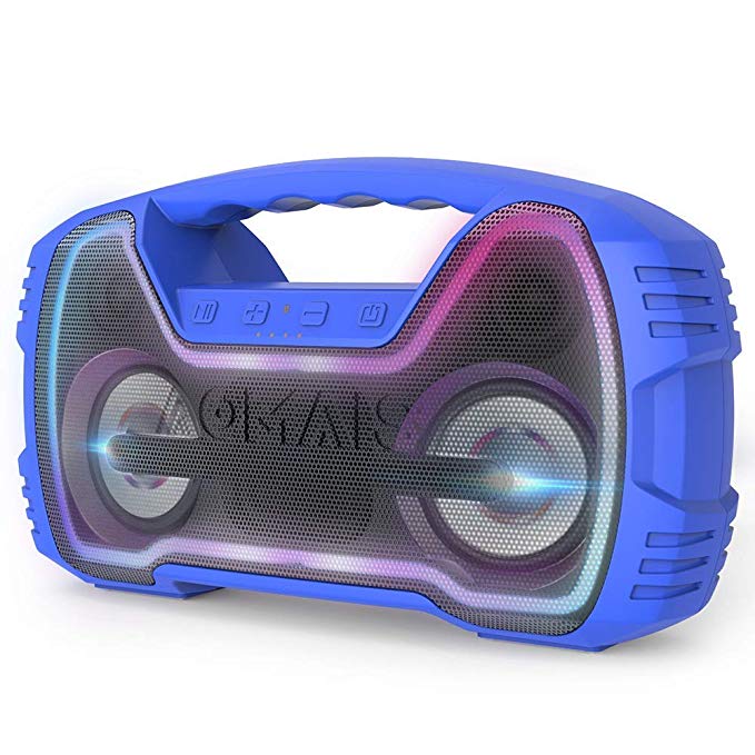 AOMAIS GO MINI 25W IPX7 Waterproof Portable Wireless Stereo Pairing Bluetooth Speaker With Seven Color Light Strips, Four Loudspeakers,95db,130ft Bluetooth Range, 5000mAh, 12 Hours Playtime (Blue)