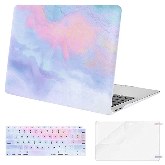 MOSISO MacBook Air 13 inch Case 2019 2018 Release A1932 with Retina Display, Plastic Pattern Hard Shell & Keyboard Cover & Screen Protector Only Compatible with MacBook Air 13, Colorful Clouds