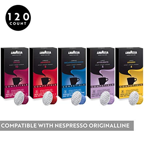 Lavazza Coffee for Nespresso OriginalLine Machine 120 pods Certified Genuine Espresso Variety Pack, Pods Compatible with Nespresso OriginalLine (Pack of 120)