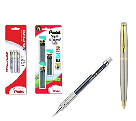 Pentel GraphGear 500 Automatic Drafting Pencil, Blue, with 0.7mm Refill and Z21 Eraser Refills (Bundle)