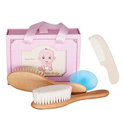 Baby Hair Brush Baby Grooming Kit 5 Piece,Cradle Cap Brush,Baby Brush and Comb Set,Baby Shower Hair Brush,Registry for Baby Shower,Natural Soft Brush Baby,Silicone Brush,Natural Soft Bristles