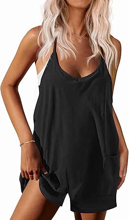 Ekouaer Womens Summer Casual Sleeveless Rompers Loose Spaghetti Strap Shorts Overalls Outfits 2024 Jumpsuits With Pockets