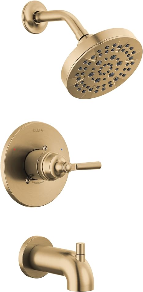 Delta Faucet Saylor 14 Series Gold Tub and Shower Faucet Combo, Bathtub and Shower Trim System, Shower Trim Kit, Bathtub Faucet Set, Shower Tub Faucet, Champagne Bronze T14435-CZ (Valve Not Included)