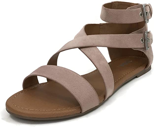 Open Toe Flat Sandal with Over The Toe & Criss Cross Strap