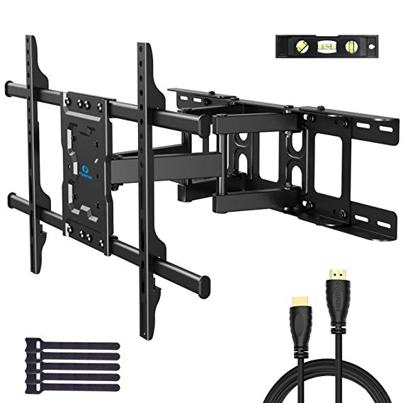 Full Motion TV Wall Mount Articulating Arms Swivel Tilt Rotation for Most 37-70 Inch OLED, LCD, LED Flat Curved TVs, Extension to 24 inch Wood Stud up to 132lbs Max VESA 600x400mm by Pipishell