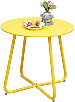 Grand patio Round Metal Side/End Table, Steel Patio Coffee Table for Bistro, Porch, Weather Resistant Outside Table Small (Yellow)