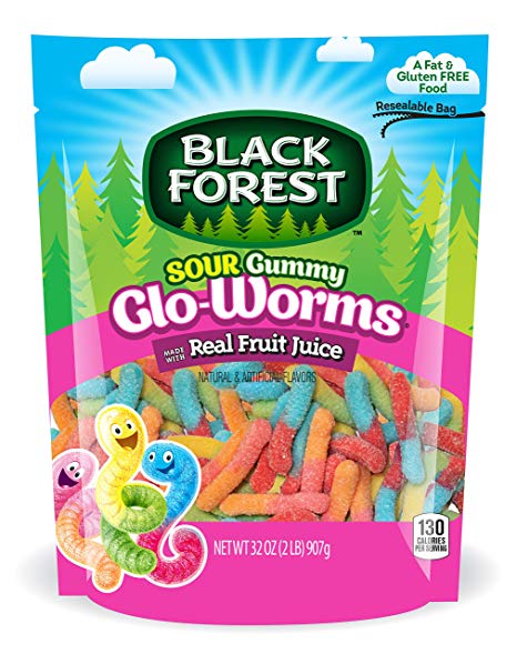 Black Forest Sour Gummy Glo Worms Gummy Candy, Strawberry/Orange/Lemon/Apple/Pineapple/Cherry, 2 Pound