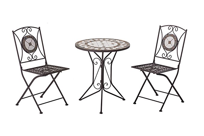 Sunjoy 3 Piece Large Slate Bistro Set, 24", Black