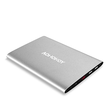 Aonokoy 20000mAh Power Bank Aluminum Dual USB Ultra Slim Portable External Mobile Battery Charger High Capacity with LED Display Indicator Travel for Iphone Ipad Samsung Galaxy Cell Phones and Tablets