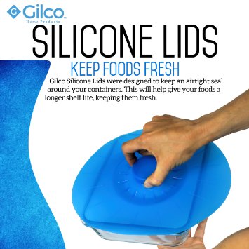 Silicone Suction Lids and Food Covers - Set of 5 - Fits Various Sizes of Cups, Bowls, Pans, or Containers! By Gilco Home Products