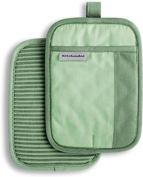 KitchenAid Beacon Two-Tone Non-Slip Pot Holder Set, Pistachio/Graphite Green, 7"x10", 2 Piece