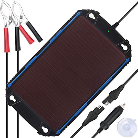 SUNER POWER Waterproof 12V Solar Battery Charger & Maintainer Pro - Built-in Intelligent MPPT Charge Controller - 5W Solar Panel Trickle Charging Kit for Car, Marine, Motorcycle, RV, etc