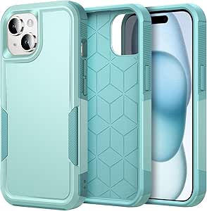 Defender for iPhone 15 Dual Layer Case, Heavy Duty Protective Hard Back & Soft TPU Bumper Slim Fit Non-Slip Anti-Drop Armor Rugged Phone Case Shockproof Cover for iPhone 15 (Mint)