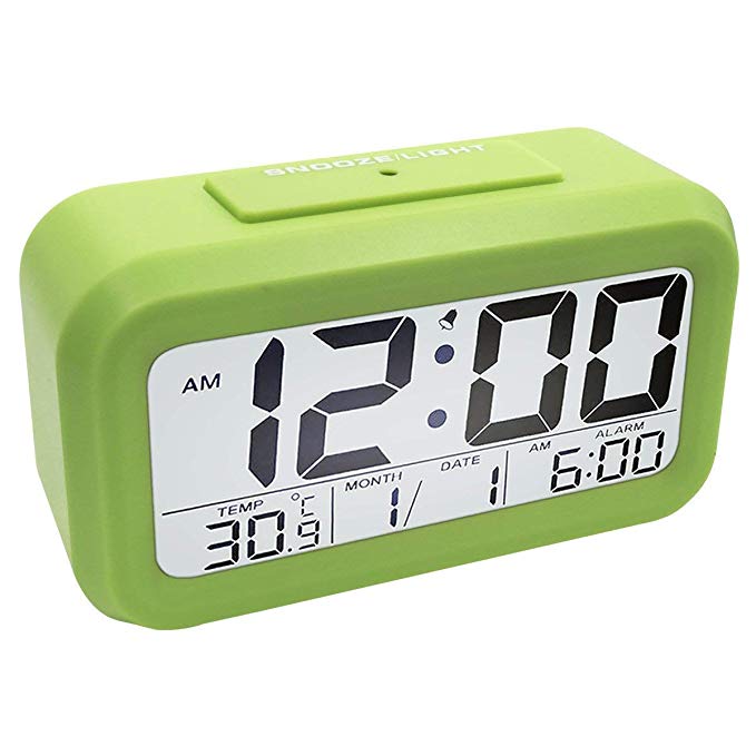 OrsonDigital Alarm Clock for Home Bedroom with Smart Automatic Sensor Backlight LCD Screen,Date & Temperature for Students Desk Table (Green)