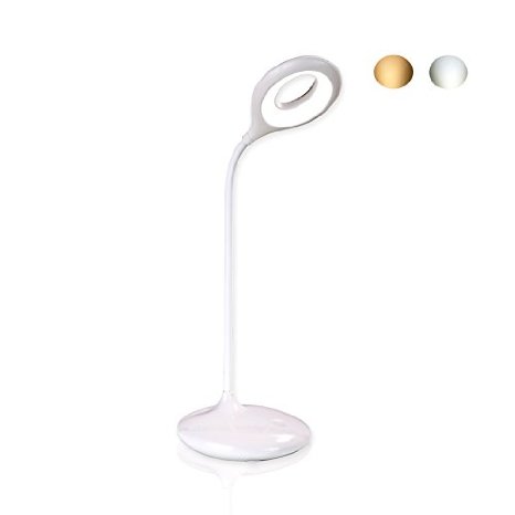FineWish Rechargeable LED Desk Lamp - Cold White& Warm Color Shift- Unlimited Dimmable Touch Sensor - Soft Eye Care Light With Adjustable Flexible Gooseneck for Adult Kids Reading (Stand, White)