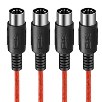 1 Feet 2-Pack Male to Male 5-Pin DIN MIDI Cable Compatible with MIDI Keyboard/Synthesizer/Guitar Multi Effects/Audio Interface/Audio Mixer/Auido Amplifier/External Sound Card/Red