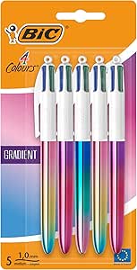 BIC 4 Farben Kugelschreiber Set 4 Colours Gradient, 5er Pack in Metallic-Farbverlauf, nachfüllbar, Ideal für das Büro, das Home Office oder die Schule