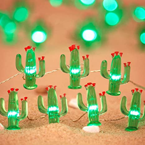 Impress Life Cactus Succulents String Lights Decoration, 10ft 40LEDs Cacti Saguaro Fairy Lights Battery Powered Remote for Wreath Bedroom Tropical Themed Wedding Home Party Supplies Decor