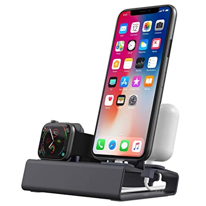 Charging Station for Apple Products, 3 in 1 Aluminum Charging Stand for Apple Watch 5 iPhone Airpods iWatch Docking Station Holder for Apple Watch Charger Stand Series 5 4 3 2 1 with Nightstand Mode