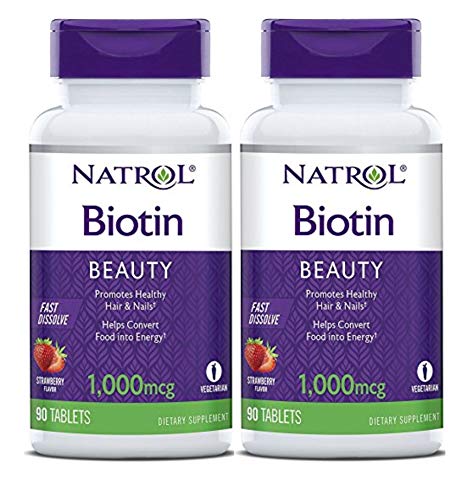 Natrol Biotin Strawberry Flavor, 1,000mcg, 90 Count (2 Pack)