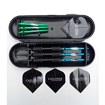 CASLONEE Professional Exquisite 22 Grams Steel Tip Darts Set with Hard Case, Aluminum Shafts and Black Coated Metal Barrels and PET Flights