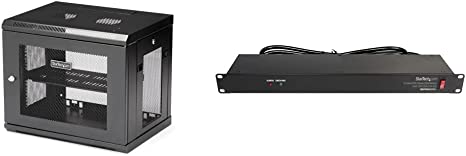 StarTech.com 2 Post 9U 19" Wall Mount Network Cabinet & 8 Outlet Horizontal 1U Rack Mount PDU Power Strip for Network Server Racks - Surge Protection - 120V/15A - w/ 6ft Power Cord (RKPW081915)