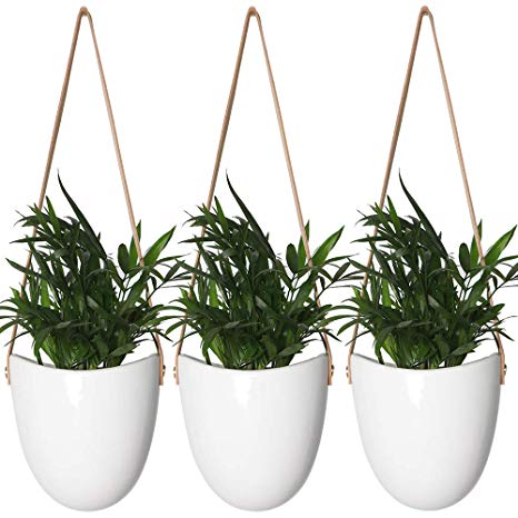 YXMYH Modern White Ceramic Hanging Planter Succulent Air Plant Flower Pot Wall Decor, Set of 3