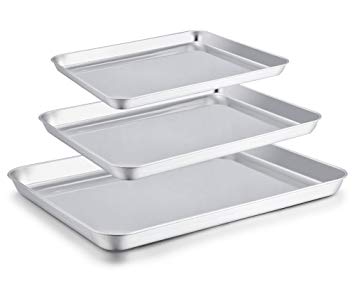 P&P CHEF Baking Sheets Set of 3, Stainless Steel Baking Sheets Pans Cookie Sheets 3 Piece, Non Toxic & Heavy Duty, Mirror Finish & Dishwasher Safe