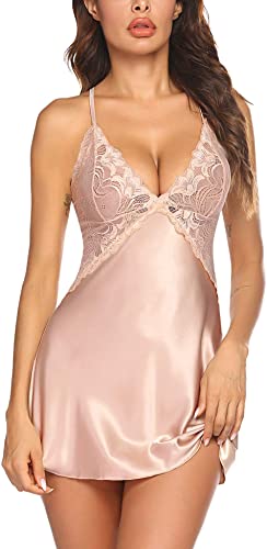 Avidlove Women Lingerie V Neck Nightwear Satin Sleepwear Lace Chemise Mini Teddy