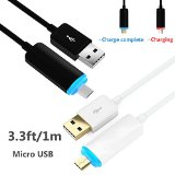 Micro USB Cable Smilism 2 Pack 33ft High Speed smart led cable USB 20 Charging Sync Data Cable For Android Samsung HTC Nokia Sony LG and Other Tablet Smartphone BlackWhite