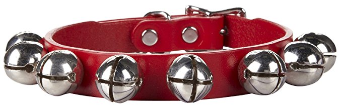 Auburn Leather Red Jingle Bells Christmas Pet Dog Collar - USA Made