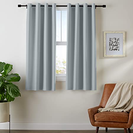 AmazonBasics Room Darkening Blackout Window Curtains with Grommets - 52" x 63", Dark Grey, 2 Panels