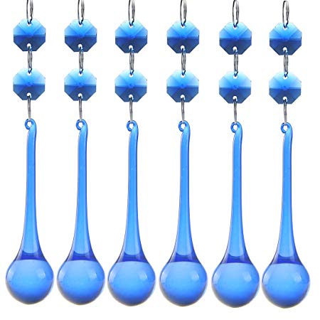 H&D 10pcs Crystal Raindrop With Octagon Beads Chandelier Prisms Pendants Lamp Curtain DIY Suncatcher Parts (Cobalt Blue)