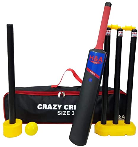 H&A Sports Kids Plastic Cricket Bat Ball Stumps Set Size 3 & 5