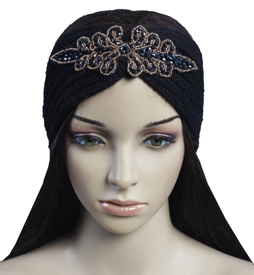 Jewel Encrusted Solid Color Soft Knitted Ear Warmer Winter Hats Fashion Headbands for Women