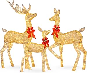 Best Choice Products 6.5ft 3-Piece Large Lighted Christmas Deer Family Set, Outdoor Yard Decoration with 385 LED Lights, Stakes, Zip Ties - Gold