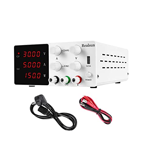 Realsun DC Power Supply Variable 30V 10A, 4-Digital LED Display, Precision Adjustable Switching Regulated Multifunctional Power Supply Digital with USB Interface, Display with Output Power Lab Grade