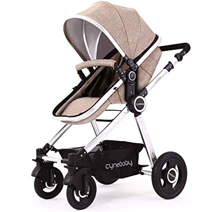 Baby Stroller Bassinet Pram Carriage Stroller - Cynebaby All Terrain Vista City Select Pushchair Stroller Compact Convertible Luxury Strollers add Foot Cover (Light Brown)