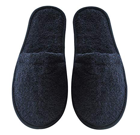 Arus Women's Turkish Organic Terry Cotton Cloth Spa Slippers One Size Fits Most, Black with Black Sole