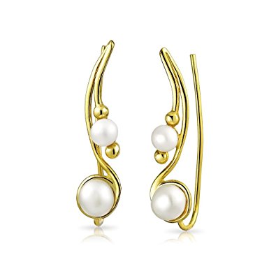 Bling Jewelry Sterling Silver Freshwater Cultured Pearl Ear Crawlers