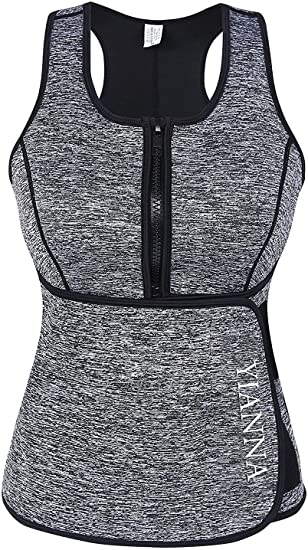 YIANNA Sweat Neoprene Sauna Suit Tank Top Vest with Adjustable Shaper Waist Trainer Belt